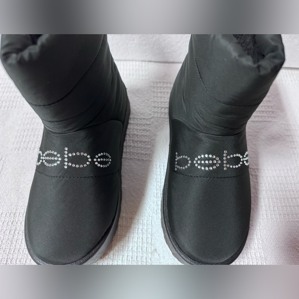 bebe Girls Black Puffer Winter Boots with Crystal Logo Sizes 1-2-3 - Picture 6 of 11